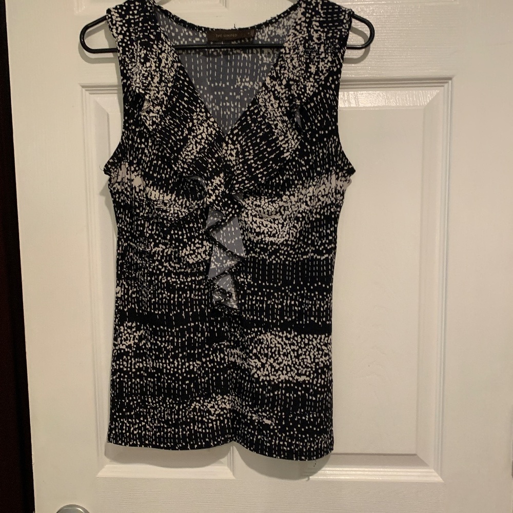 Limited Brand black/white sleeveless top with ruffle detail